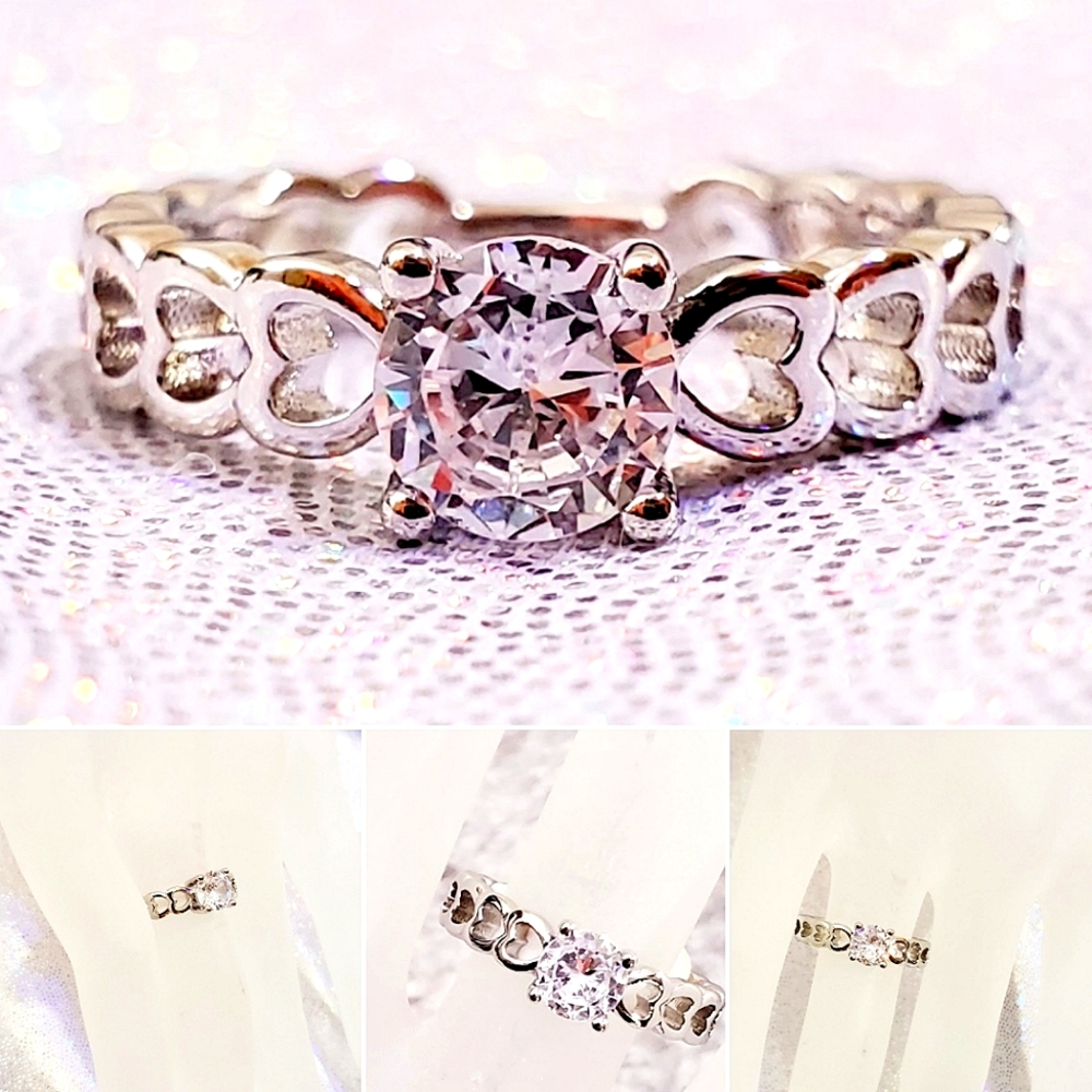 Size 6 Sterling silver CZ Crystal heart ring